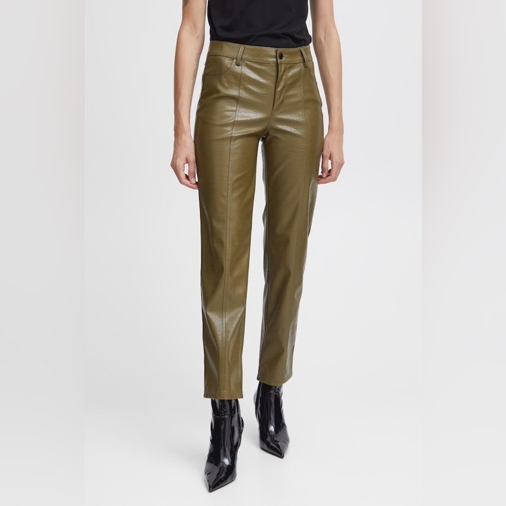 Halogen Faux Leather High Rise Olive Green Pants
